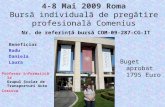 4-8 Mai 2009 Roma Bursă individuală de pregătire profesională Comenius Beneficiar Radu Daniela Laura Profesor informatică la Grupul Şcolar de Transporturi.