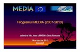 Programul MEDIA (2007-2013) fileProgramul MEDIA (2007-2013) Valentina Miu, head of MEDIA Desk România 26 octombrie 2012 Bucureşti