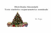 Distribuţia binomială Teste statistice neparametrice nominale · 2013-01-28 · valorilor) • testele t, corelaţia, ANOVA b) neparametrice • inferenţele sunt probate prin raportare