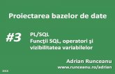 #3 PL/SQL · 2018-10-30 · Curs 3 Funcţii SQL, operatori şi vizibilitatea variabilelor în PL/SQL 10/25/2018 Proiectarea bazelor de date 2 . Cuprins 1. Functiile SQL in PL/SQL