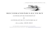 RECOMANDĂRI LECTURĂcngi.is.edu.ro/ftp/2020-2021/bibliografie recomandata... · 2020. 11. 10. · Horia Aramă Planeta celor doi sori CLASA a VIII-a (cadrul de referinţă 12-15
