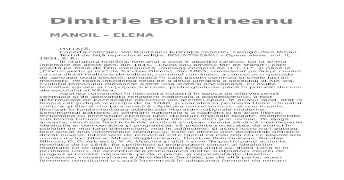 Dimitrie Bolintineanu Manoil Elena Pdf Document